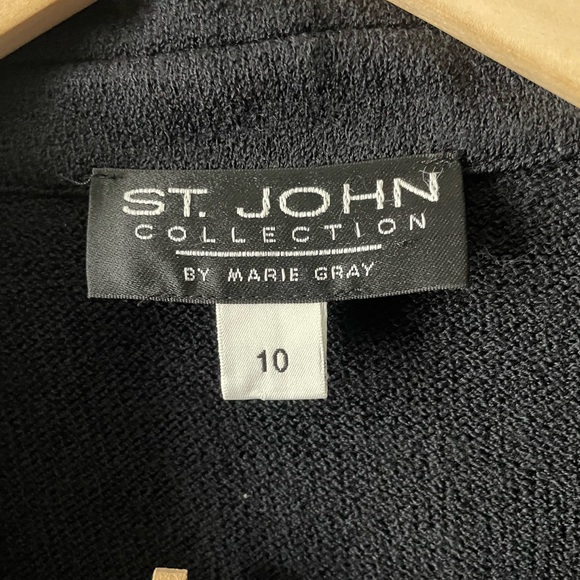 ST. JOHN Collection Knit Black Blazer Leather Trim Size 10 - Picture 4 of 17